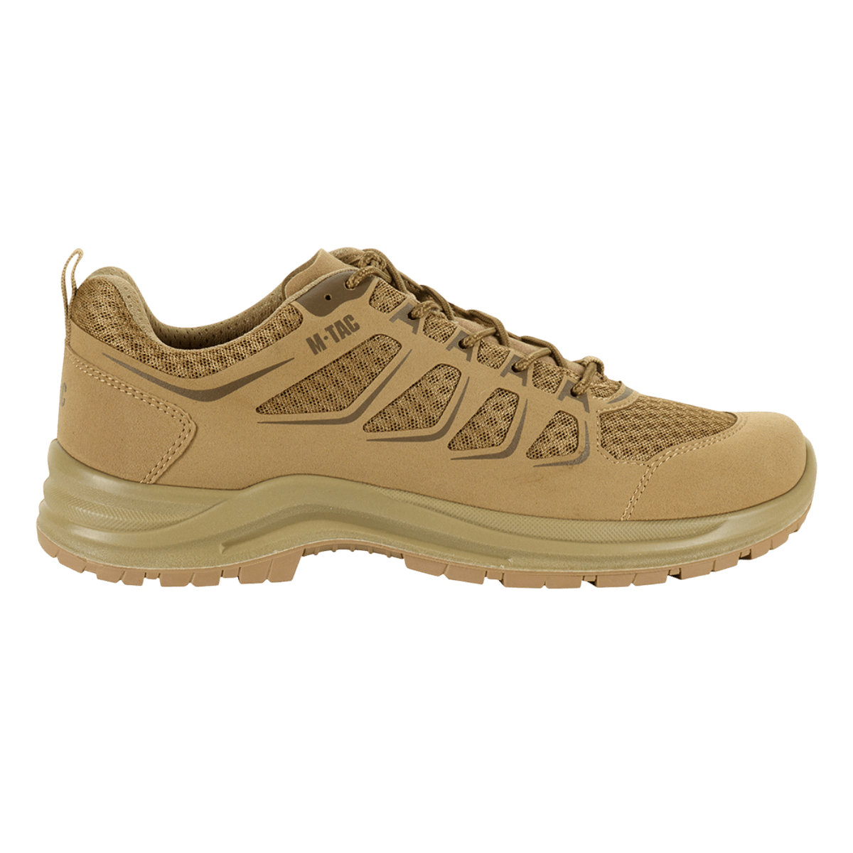 M-Tac Tactical Sneakers IVA i lysebrun farve, lette og ventilerede, ideelle til trekking og hverdag. Åndbar mesh med syntetisk nubuck.