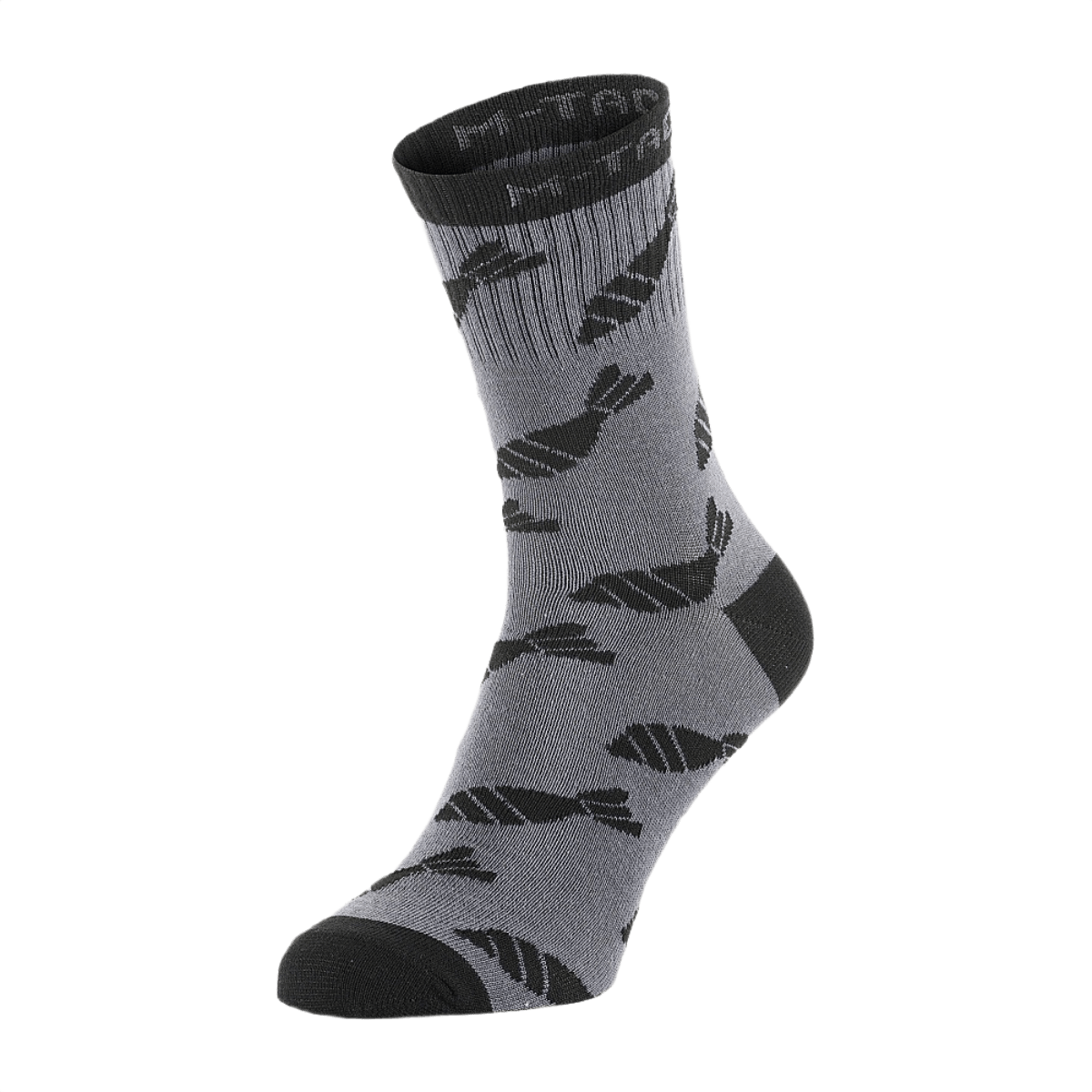 M-Tac Letvægtssokker Mk.3 Mortar Bombs i gråt design med bombermønster, velegnet til sommertrekking og hverdagsbrug, åndbar og komfortabel.