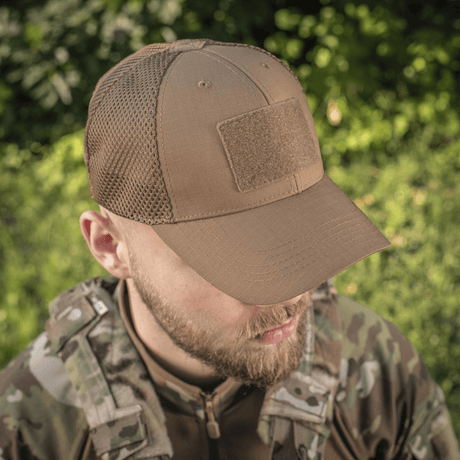 M-Tac Baseball Cap Ripstop Elite Flex med brunt ripstop og netpaneler, åndbar og justerbar, NIJ-certificeret, gallery position 1.