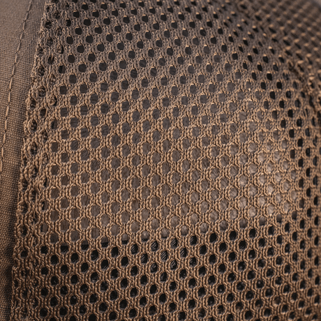 M-Tac Baseball Cap Ripstop Elite Flex detaljeret nærbillede af brunt ripstop med åndbart netmateriale, NIJ-certificeret, gallery position 1.
