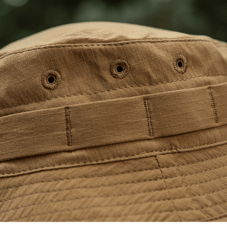 M-Tac Panamahat Gen. II Summer Flex i camel nylon/elastan med ripstopstruktur og NIJ-certificering, detaljeret nærbillede, gallery position 1.