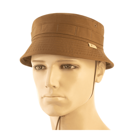 M-Tac Panamahat Gen. II Flex Rip-Stop i brunt rip-stop stof med NIJ-certificering vist i galleri position 1 på mannequin frontalt.