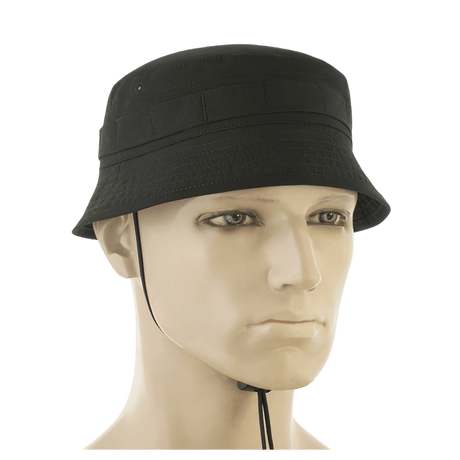 M-Tac Panamahat Gen. II Flex Rip-Stop i sort rip-stop stof med NIJ-certificering vist i galleri position 1 på mannequin frontalt.