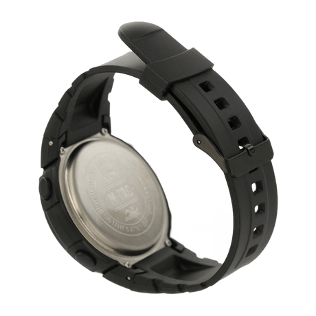 Rear view of M‑Tac Tactical Compass Watch with waterproof rubber strap and durable design
