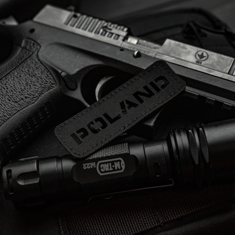 M‑Tac Patch Poland End-to-End 25x80 in Cordura 500D with Velcro fastener and laser-cut design, shown with black gear.