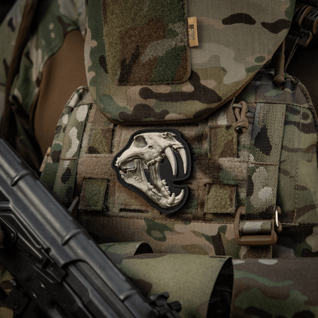 M‑Tac Patch Old Tiger on a camouflage uniform, PVC material, 3D effect, tiger skull design, symbol of courage and experience, dimensions 8 x 6,5 cm.