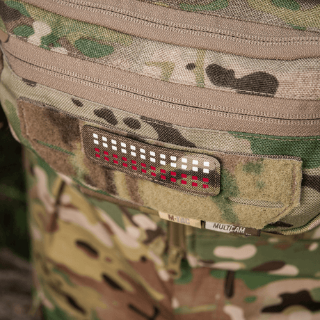 M-Tac Patch Flag 25x80 Mini Squares with laser-cut design on Cordura 500D clothing with velcro fastener, camouflage background.