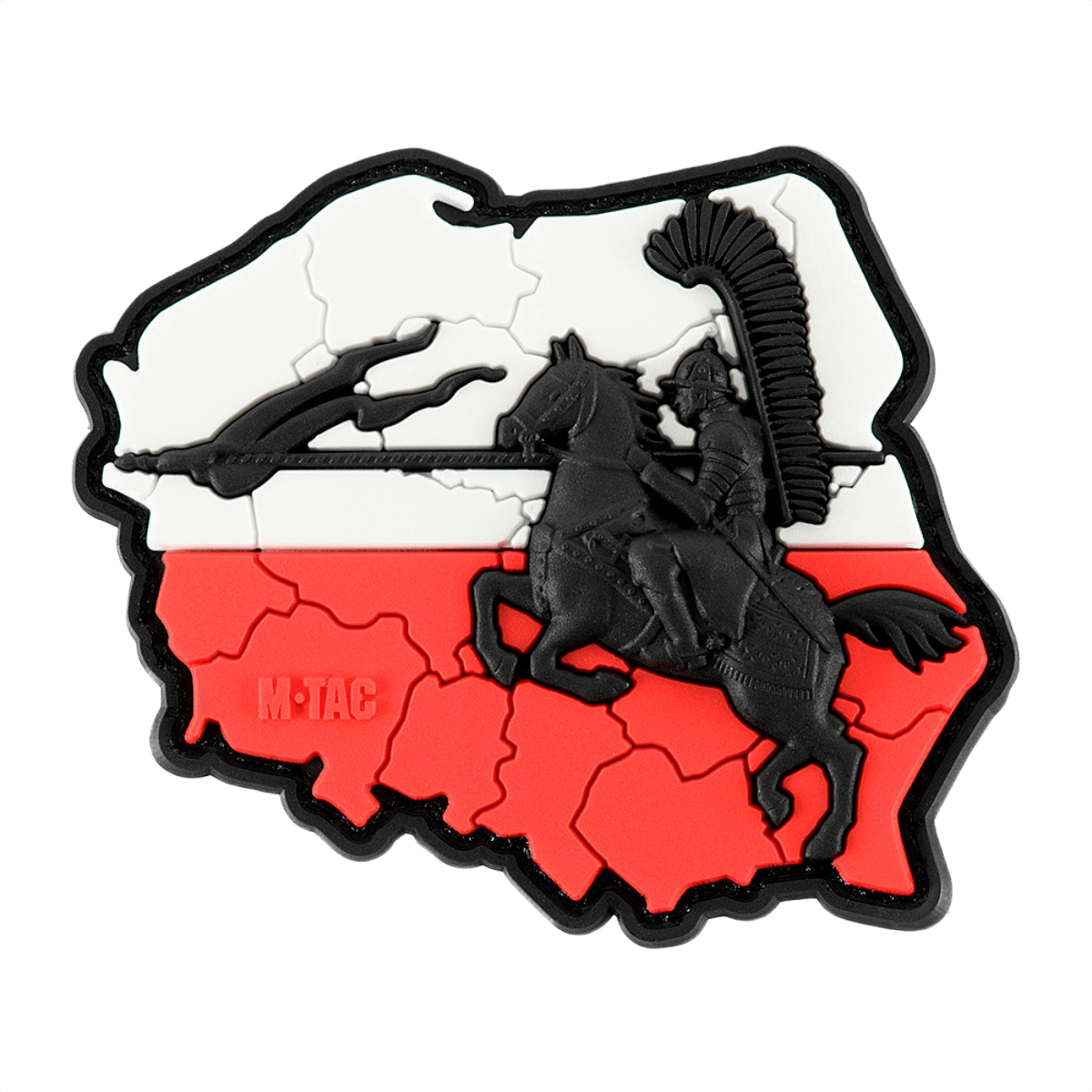 M-Tac Patch Husaria 3D PVC viser en vinget husar med Polens flag i baggrunden. Realistisk udseende med velcro montering, 70 x 80 mm.