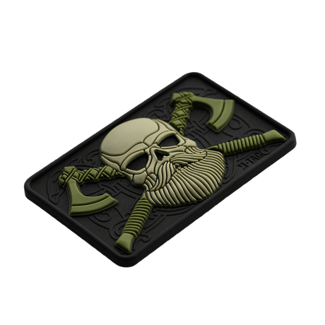 M-Tac Bearded Skull 3D PVC Patch in PVC with bearded skull and Velcro for attachment to military and outdoor gear.