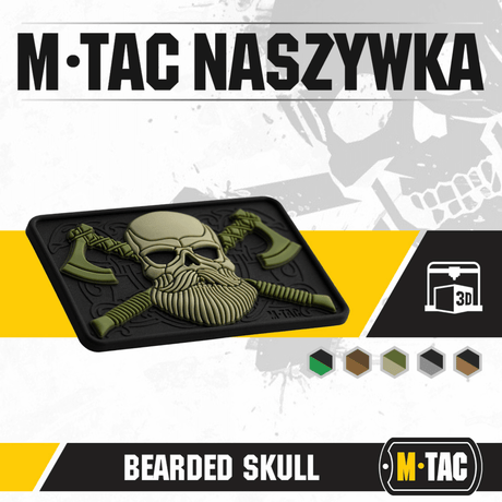 M-Tac Bearded Skull 3D PVC Patch with Velcro fastening and durable design, ideal for military and outdoor use.