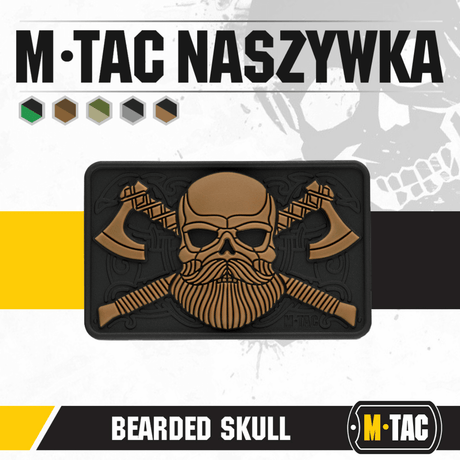 M-Tac Bearded Skull 3D PVC Patch with bearded skull design, Velcro fastening for clothing or gear in durable PVC material, 80 x 50 mm.