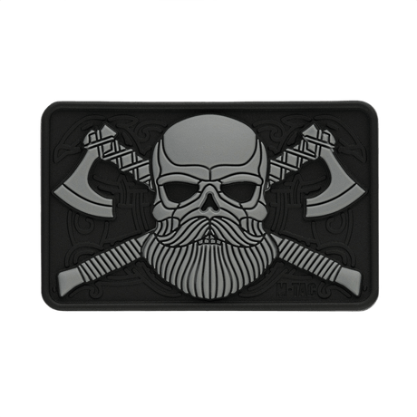 M-Tac Bearded Skull 3D PVC Patch with bearded skull and axes, Velcro fastening, tactical patch for military and outdoor gear.