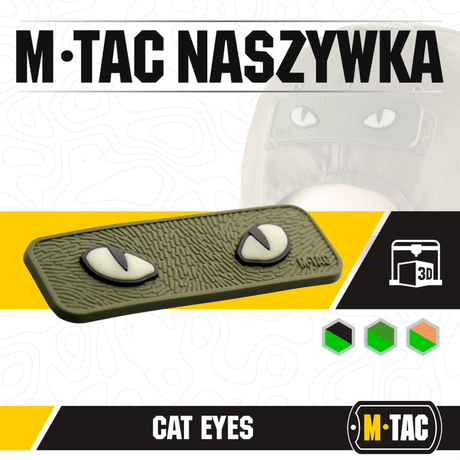 M-Tac Cat Eyes 3D PVC Patch with reflective design and Velcro fastening, ideal for military and outdoor activities.