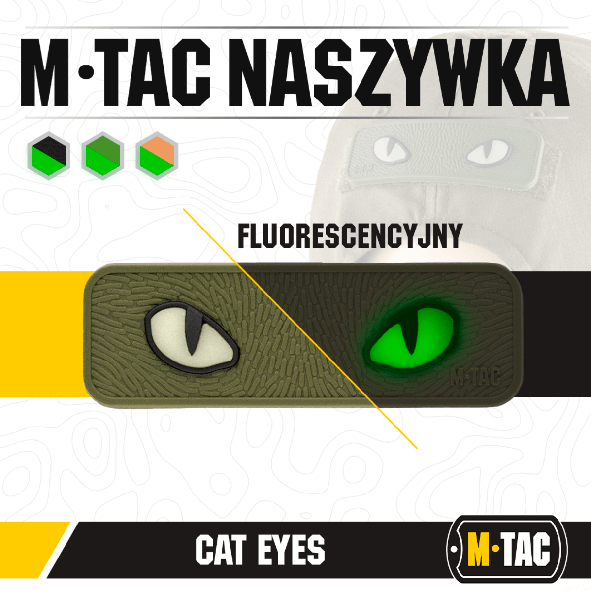 M-Tac Cat Eyes 3D PVC Patch med lysreflekterende 3D-design og Velcro, ideel til militær og outdoor, 80 x 25 mm.