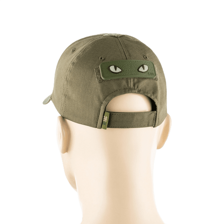 M-Tac Cat Eyes 3D PVC Patch on a cap, tactical patch with reflective 3D design, ideal for military and outdoor use.