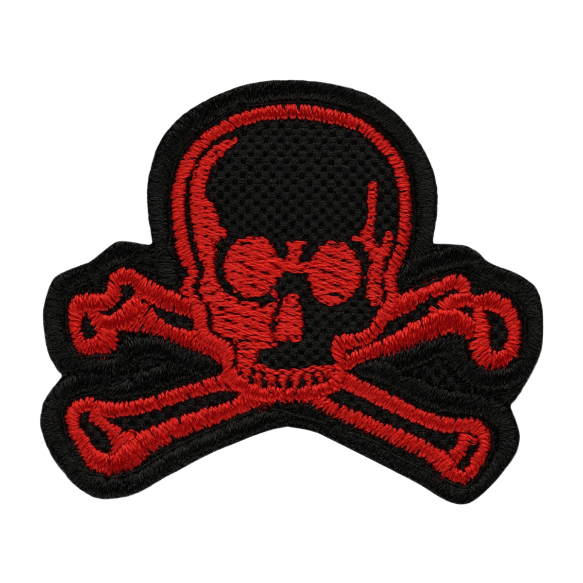 M-Tac Patch Old Skull Velcro i sort med røde kranie og knogler, 3D-effekt, 45x55 mm, nem fastgørelse, velegnet til uniformer og udstyr.