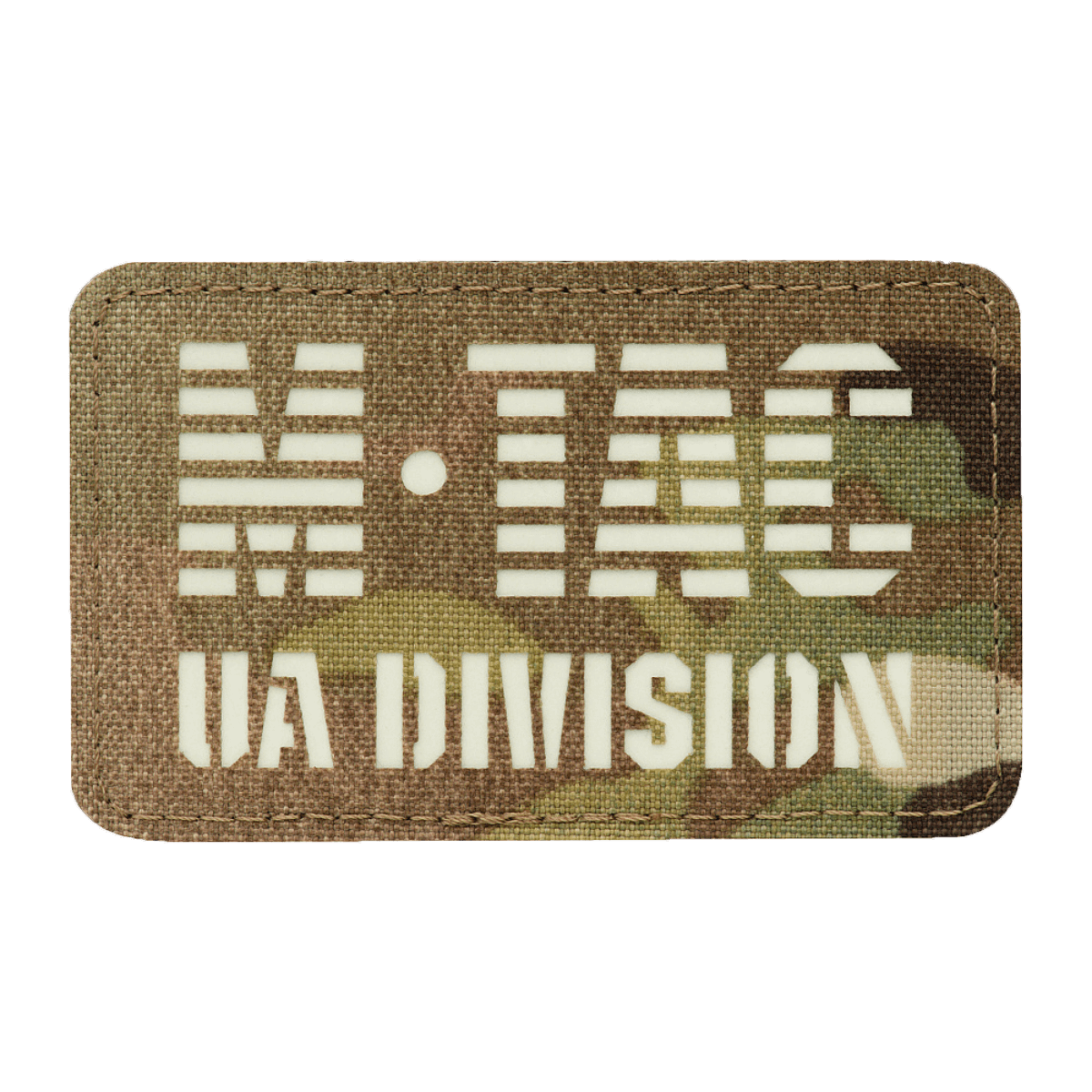M-Tac Patch UA Division Laser Cut, selvlysende morale patch i Cordura 500D med velcro, ideel til uniform eller taktisk udstyr.