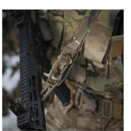 M-Tac Universal Weapon Sling in multicam nylon with adjustable length, robust buckle and carabiner for tactical weapon handling, gallery position 1
