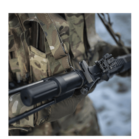 M-Tac Universal Weapon Sling in camouflage-patterned nylon with adjustable length and durable carabiner for secure weapon handling, gallery position 1