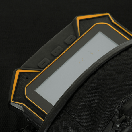 Device placed in M-Tac Sphaera Hardsling Bag Large Elite with Velcro, made of Cordura fabric, close-up.