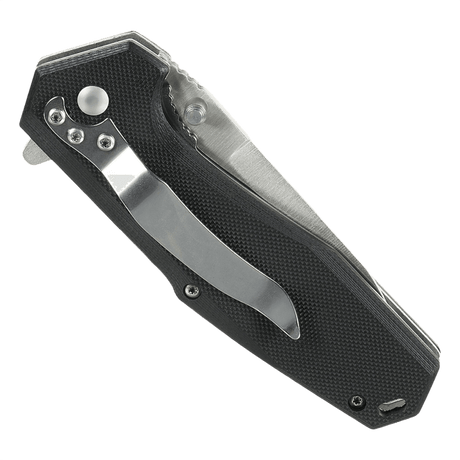 M-Tac Outdoor & Military folding knife - Type 5 with black aluminum handle and stainless steel handle screw, closed.