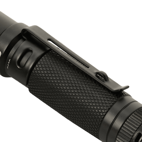M-Tac flashlight P180 with adjustable beam and LED CREE XPG2, aluminum construction, easy to hang on clothing or backpack, up to 140 lumen.