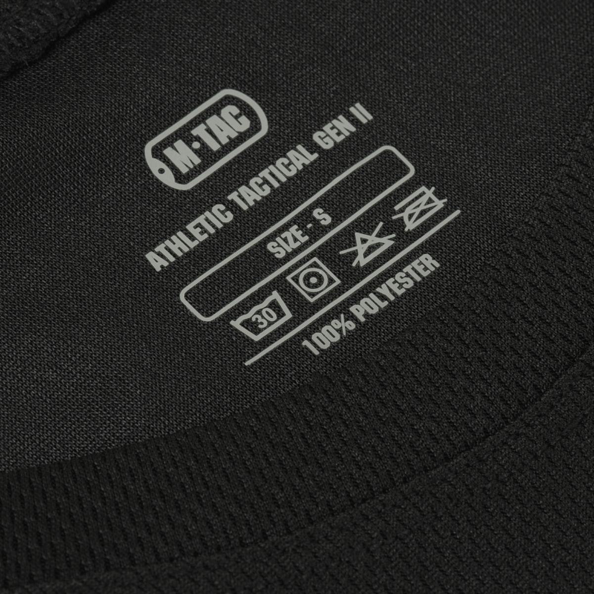 M-Tac Athletic Tactical Gen.II T-shirt – funktionel t-shirt, care label, size S, high-tech polyester, close-up view.