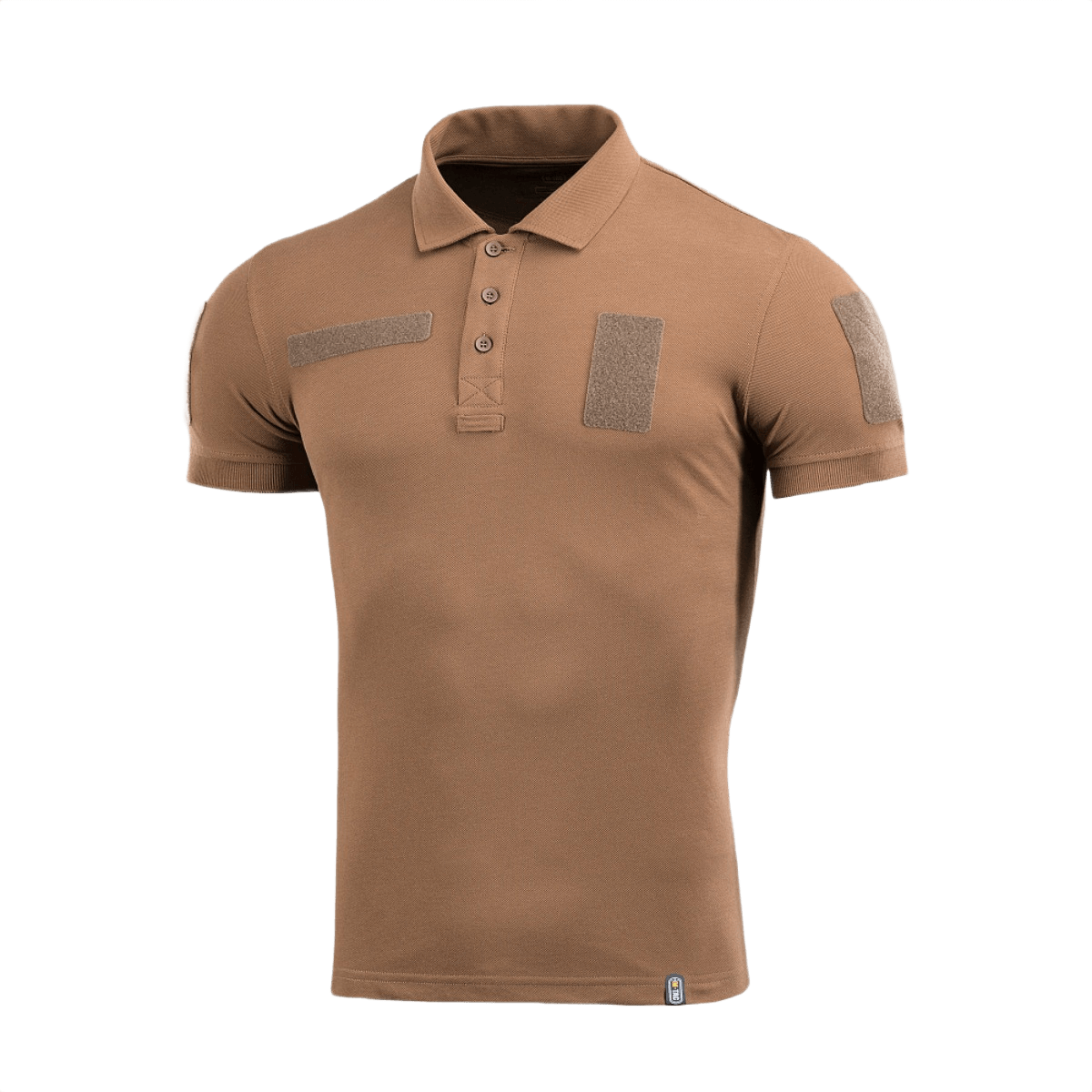 M-Tac Tactical Polo Shirt 65/35 i brun, velegnet til politi og sikkerhed, med velcro-paneler til patches, 65% bomuld og 35% polyester.