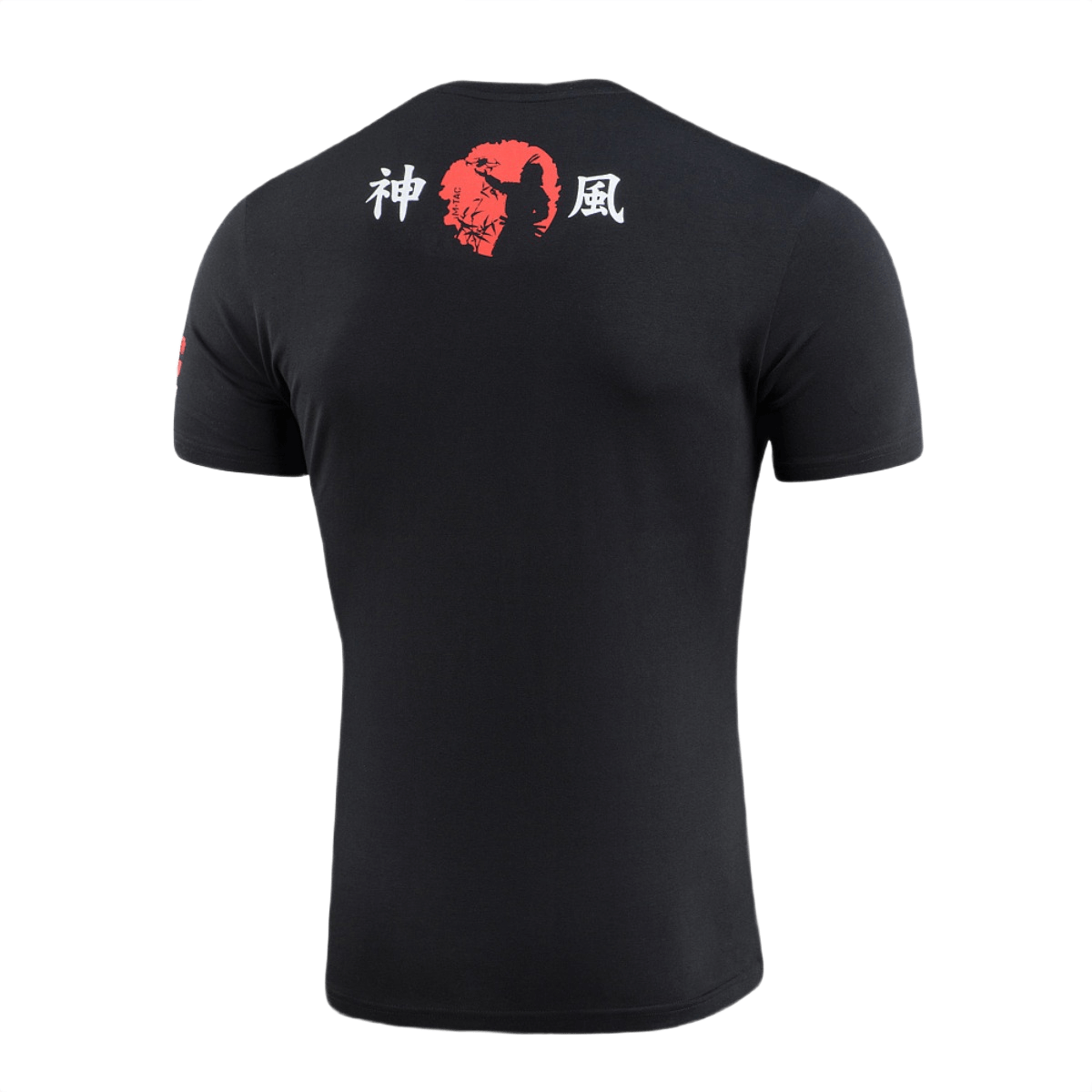 M-Tac T-Shirt Kamikaze Spirit, sort t-shirt med rød tryk på ryggen, dedikeret til FPV-operatører, fremstillet af bomuld og elastan.