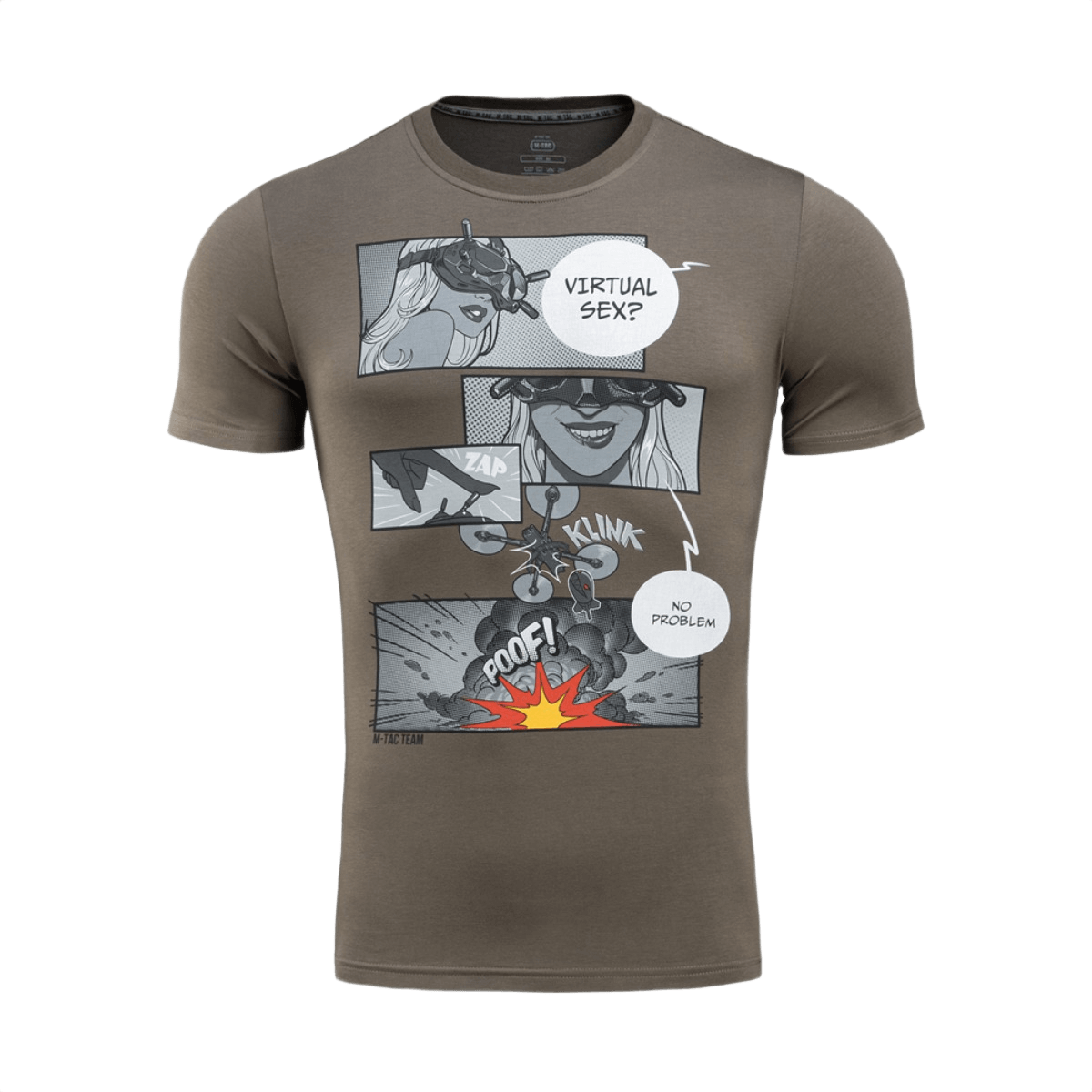 M-Tac T-Shirt Comics Drone Girl med print af FPV-pilot, der styrer drone præcist. Blød bomuldsblanding for komfort og bevægelsesfrihed.