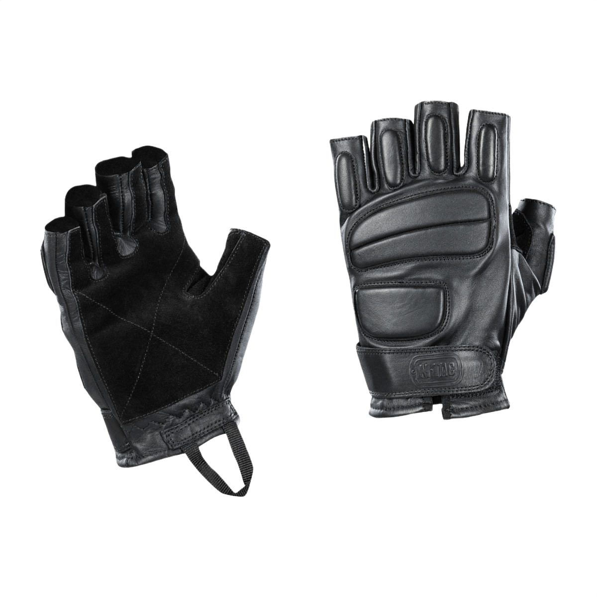 M-Tac Fingerløse Handsker Assault Tactical Mk.1 med læderforstærkning og justerbare velcro manchetter, ideel til taktisk brug.