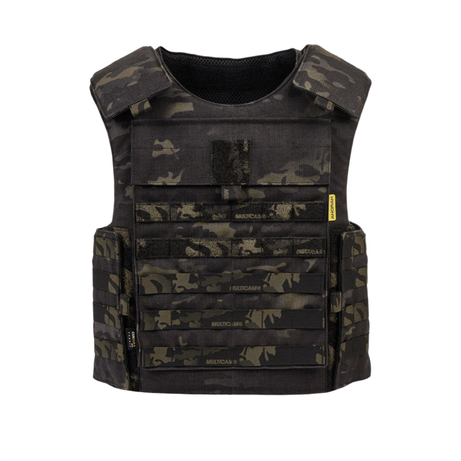 Anorak Chromium® Tactical II – fr.bk. MultiCam® Skudsikker Vest med maksimal IIIA-beskyttelse og tilpasningsmuligheder, set forfra.