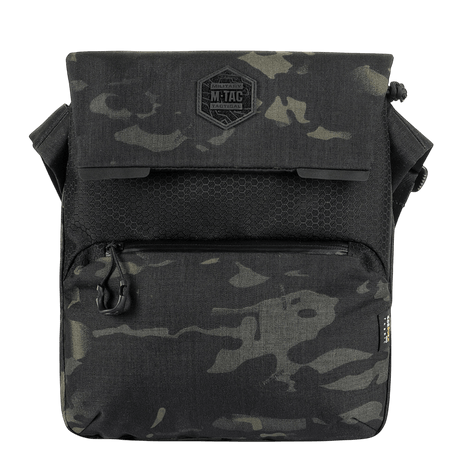 M-Tac Konvert Bag Elite in black camo with adjustable shoulder strap and durable Cordura material, perfect for versatile use.