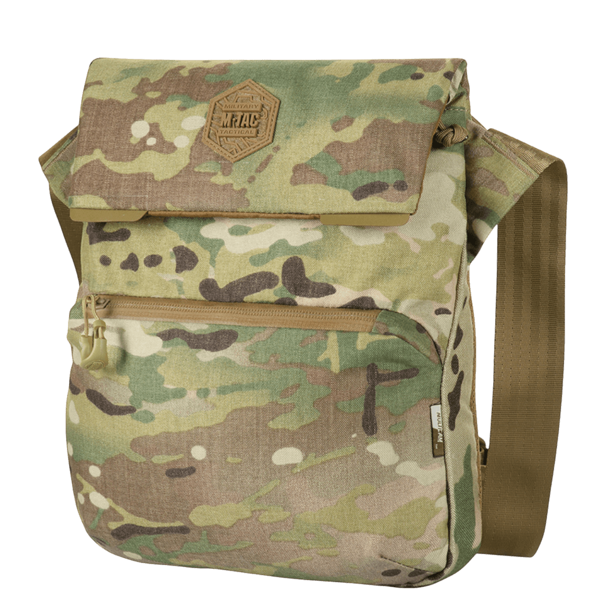 M-Tac Konvert Taske Elite i slidstærkt Cordura materiale med camouflage design og justerbar skulderrem til alsidigt brug.