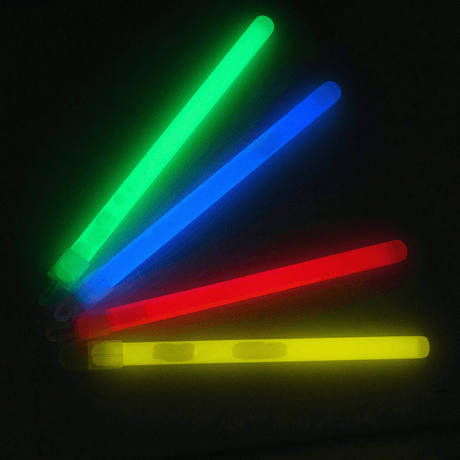 Colorful M-Tac Glow Stick 15 cm in the dark showing green, blue, red and yellow light, ideal for marking and signaling.