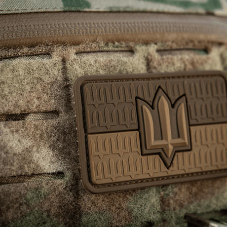 M-Tac Ukraine Flag patch with ZSU Trident PVC on a camouflage background