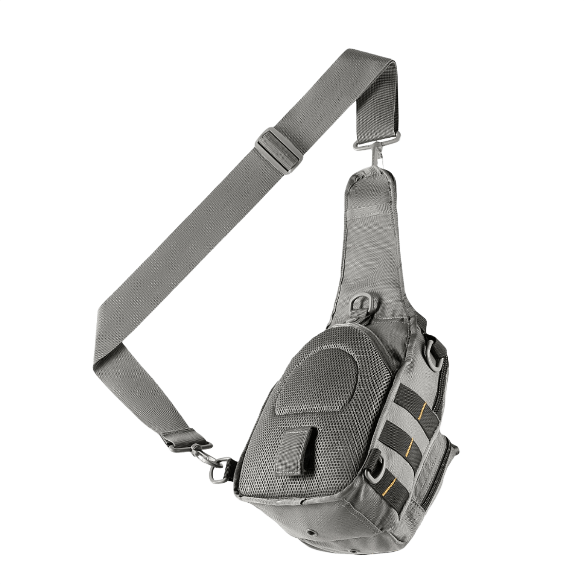 M-Tac Urban Line City Patrol Taske i gråt design med enkelt skulderbånd, vandafvisende og slidstærkt materiale, set fra siden.