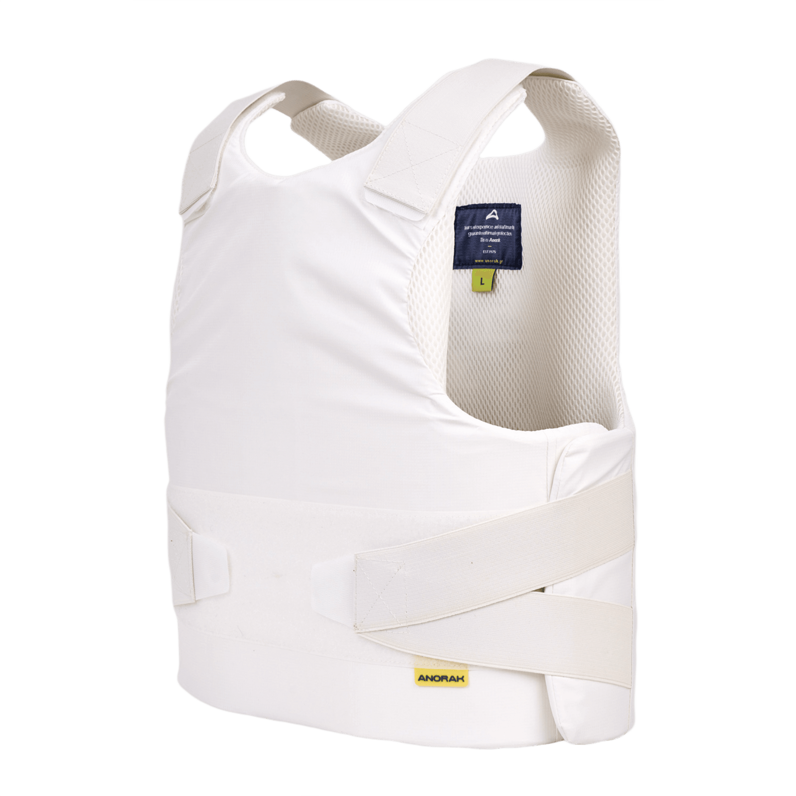 Anorak Niobium® Concealable II Stik & Skudsikker Vest i hvid, designet til skjult beskyttelse mod skydevåben og knive.