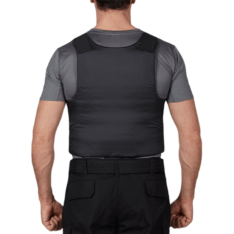 Man wearing Anorak Rhodium® Concealable II Stab & Bulletproof Vest for maximum protection and discretion under clothing.