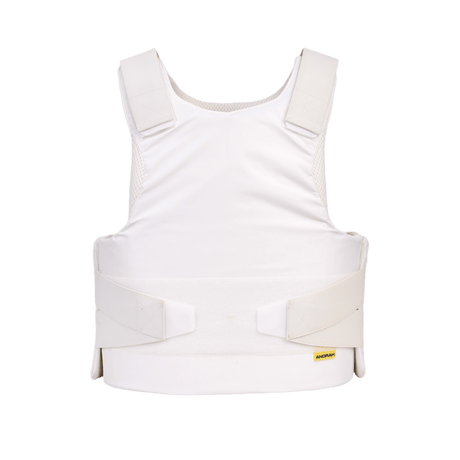 Anorak Rhodium® Concealable II Stab & Bulletproof Vest in white, Level IIIA protection, visible durable rip-stop outer material.