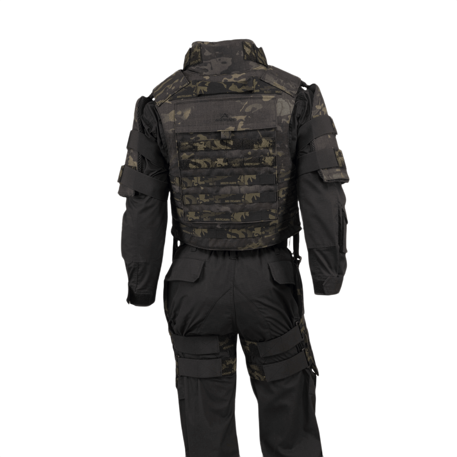 Anorak Titanium® Tactical II - full set MultiCam® softbody-vest med Level IIIA-beskyttelse, bagfra set i sort camouflage design.