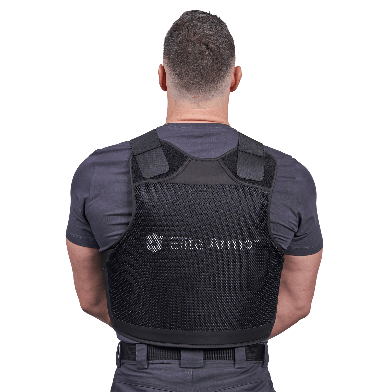 EA RX2 Skud & Stiksikker Vest set bagfra, sort meshmateriale med NIJ LEVEL IIIA certificering, galleri position 1.