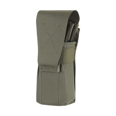 M-Tac 2-magazine pouch in durable Cordura with velcro closure and NIJ certification shown in gallery position 1 for tactical use.