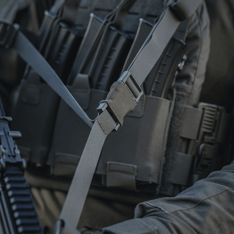 M-Tac Three-Point Weapon Belt in durable black material with adjustable buckle, designed for tactical use, gallery position 1.