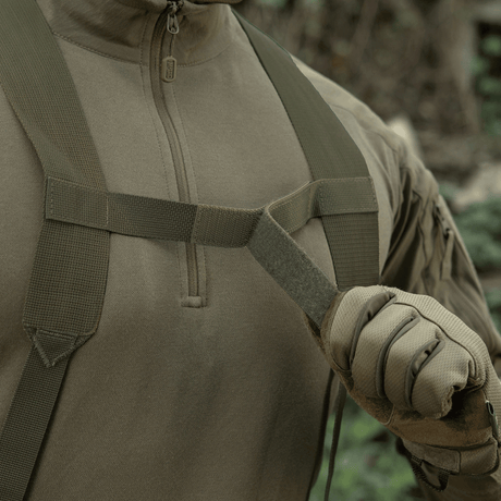 M-Tac Shoulder Straps for Elite Tactical Belt in olive drab with tight MIL-SPEC webbing, adjustable width and NIJ certification, gallery position 1.