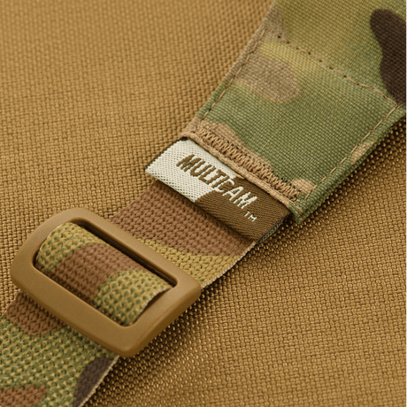 Multicam strap with buckle on M-Tac Two-Point Weapon Belt in robust material for demanding conditions.