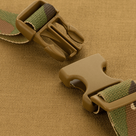 M-Tac Two-Point Weapon Belt with Woojin Plastic® buckle components in green camo on textured fabric background.