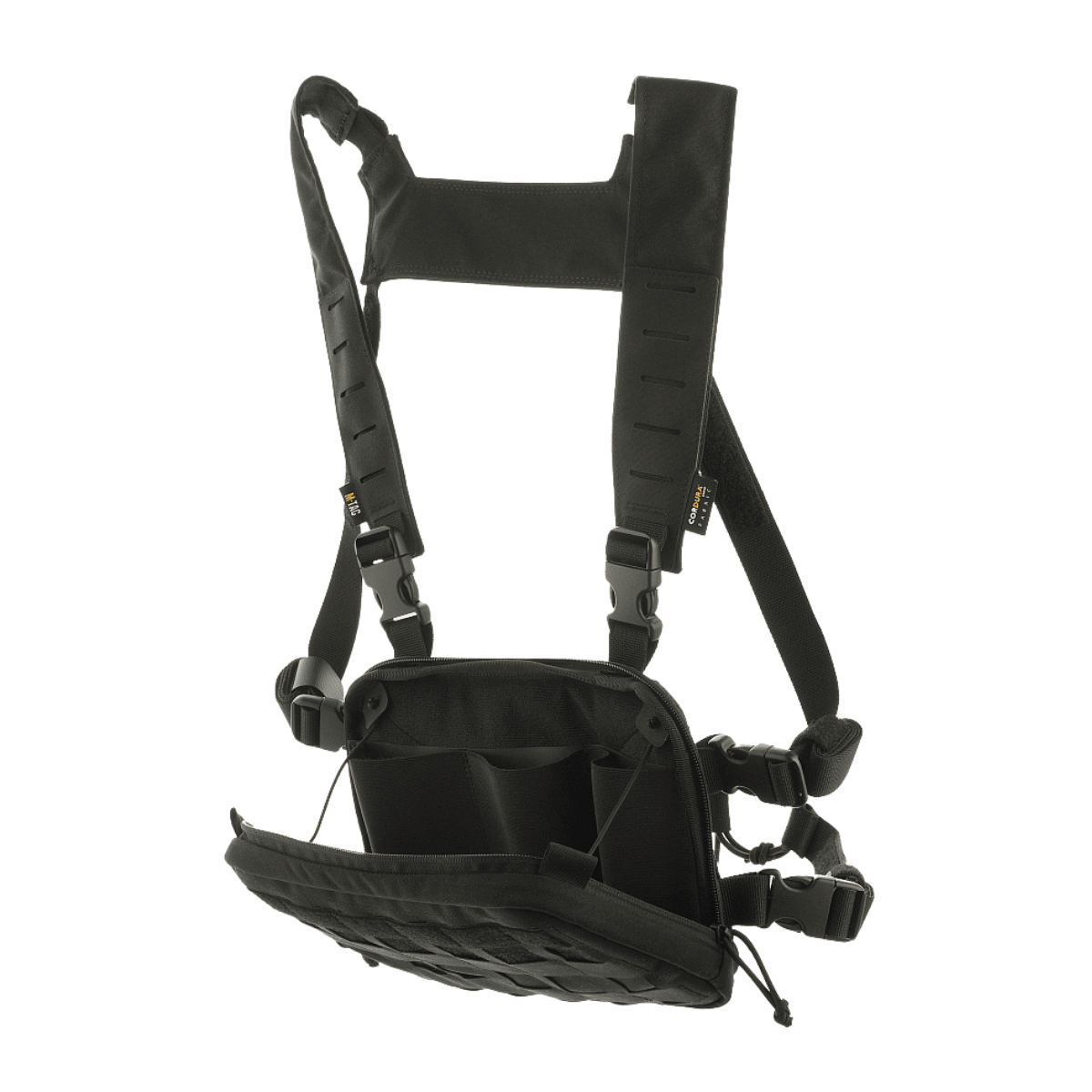 M-Tac Chest Rig Military Elite med MOLLE Laser Cut frontpanel og stor lynlåslomme, der tilbyder komfort og alsidighed til opbevaring.