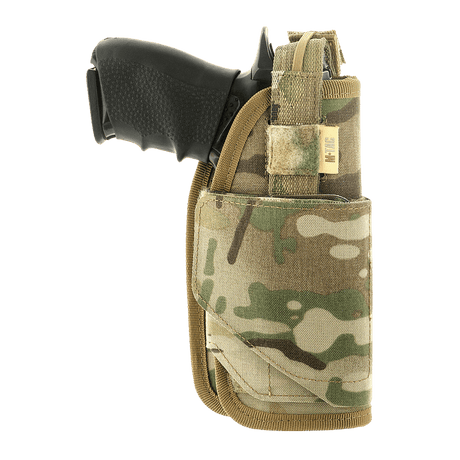 M-Tac Universal Tactical Holster Elite Right in laminated Cordura 500D, adjustable for Glock 17 and other pistols, with MOLLE interface.