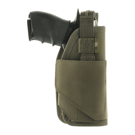 M-Tac Universal Tactical Holster Elite Right in Cordura 500D with adjustable strap and Velcro closure, compatible with PM for Glock 17, side view.